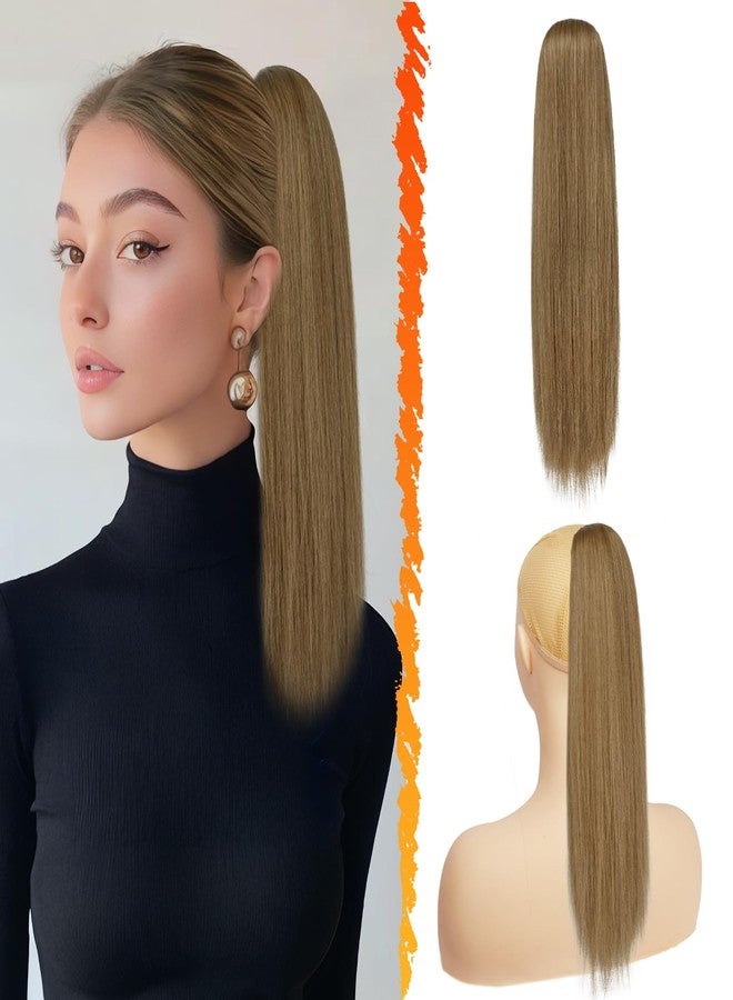 BARSDAR Ponytail Extension - 16 Inch Short Straight Drawstring Ponytail Hair Extensions for Women, Soft Synthetic Clip in Pony Tails Hairpieces Fake Ponytail Daily - Light Brown Mixed - Image 1